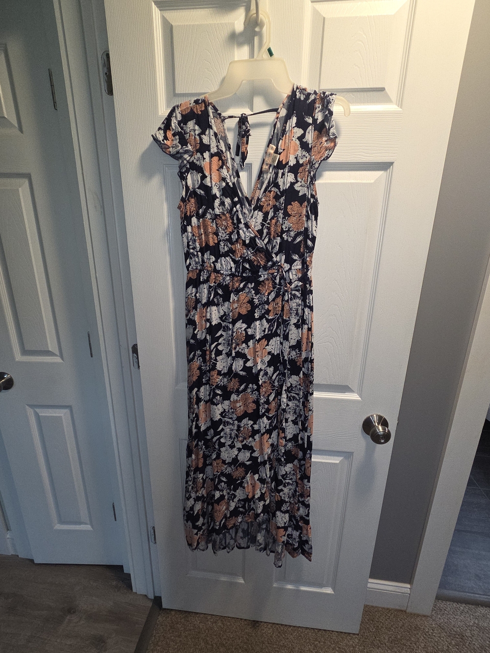 Floral Wrap Maxi Dress in Black and Peach